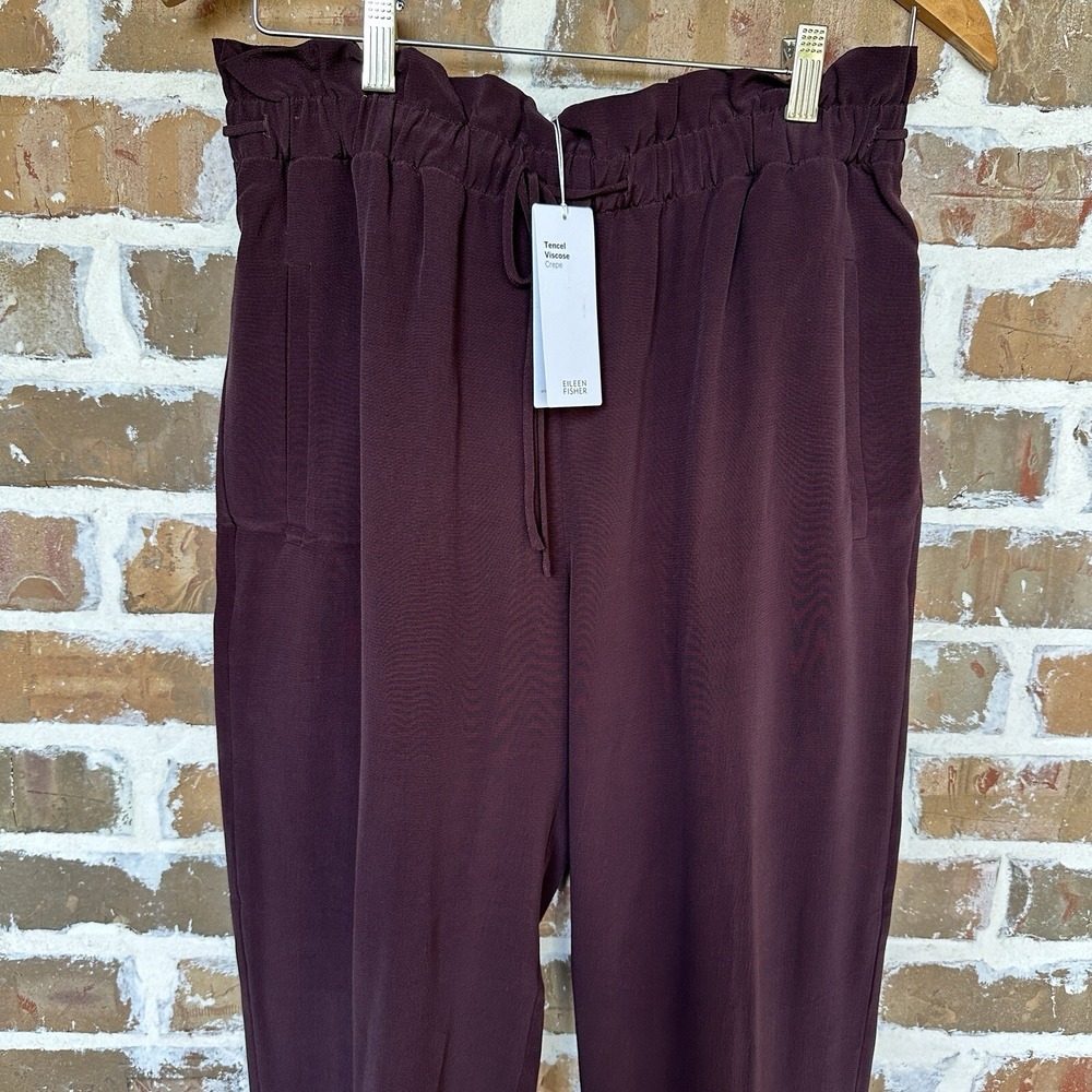 NWT Eileen Fisher Casis Straight Pants Women's‎ Small Maroon Pockets Tie Waist